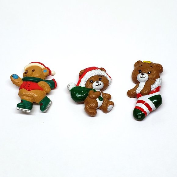 Vintage RUSS Gibson Christmas Teddy Bear Pin Lot Set x3 Stocking Santa Skates - Picture 1 of 6
